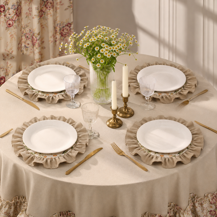 Vintage Cotton Ruffle Placemat - Floral Cottagecore Table Decor
