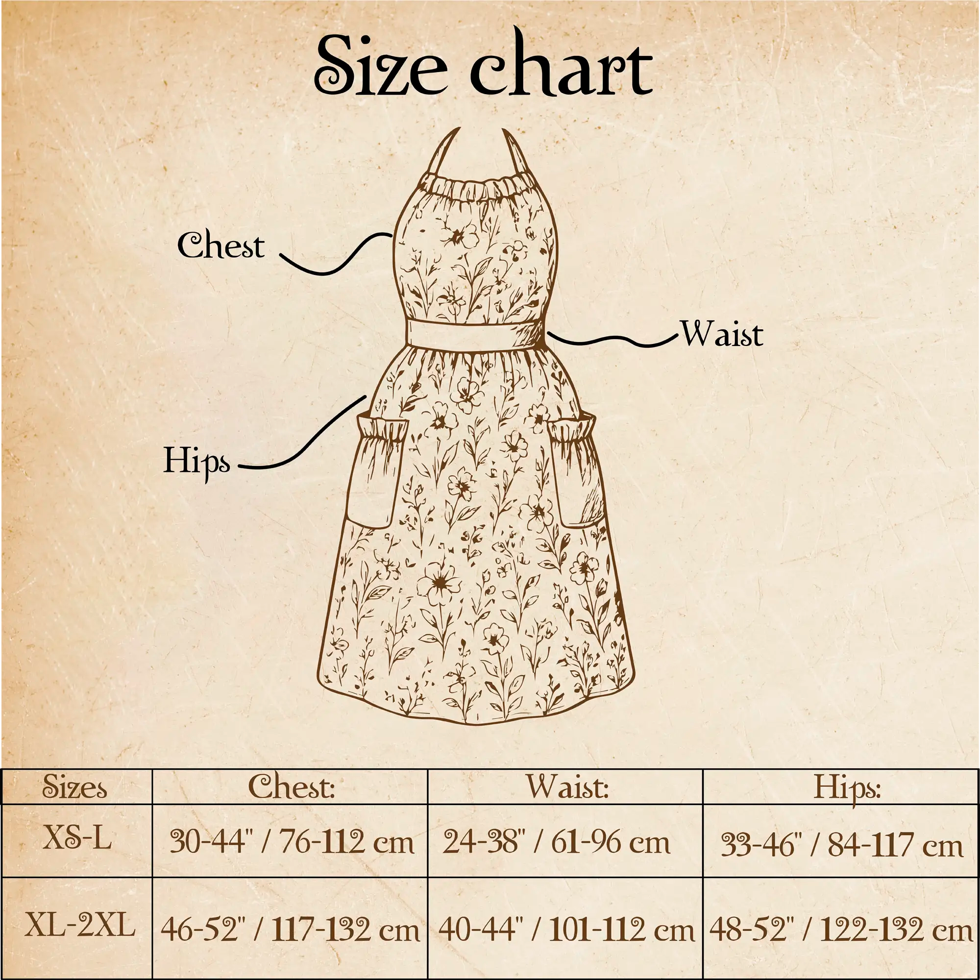 Botanical Floral Cotton Apron with Deep Pockets – Elegant Kitchen Apron with Teflon Coating