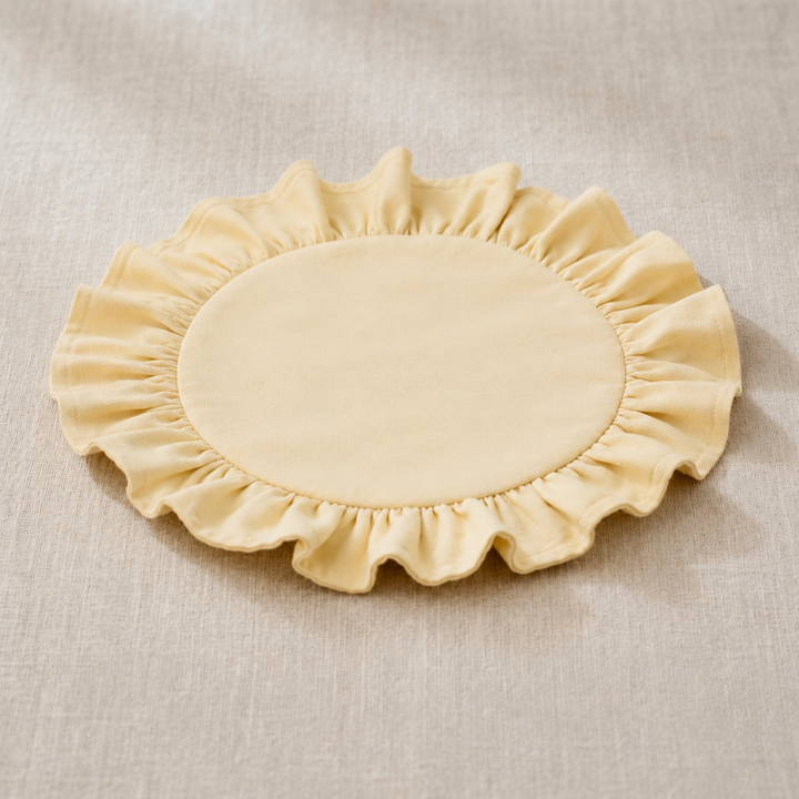 Yellow Vintage Cotton Ruffle Placemat - Solid Cottagecore Table Decor