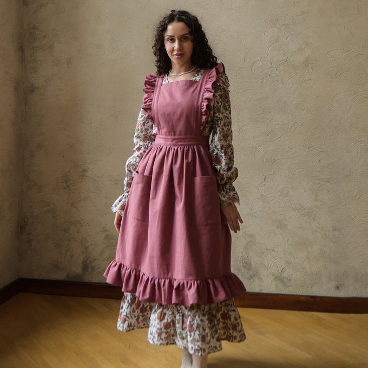 Vintage Crossback Apron With Ruffles