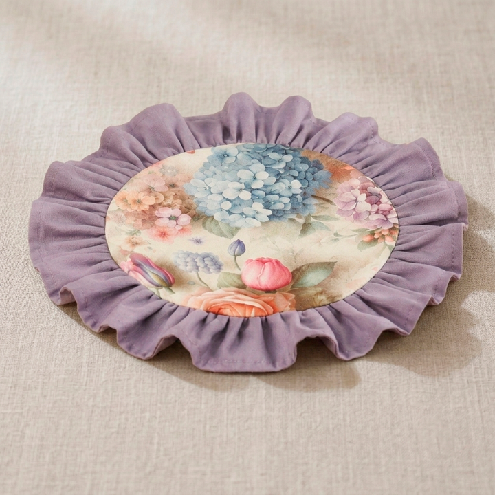 Purple Vintage Cotton Ruffle Placemat - Floral Cottagecore Table Decor
