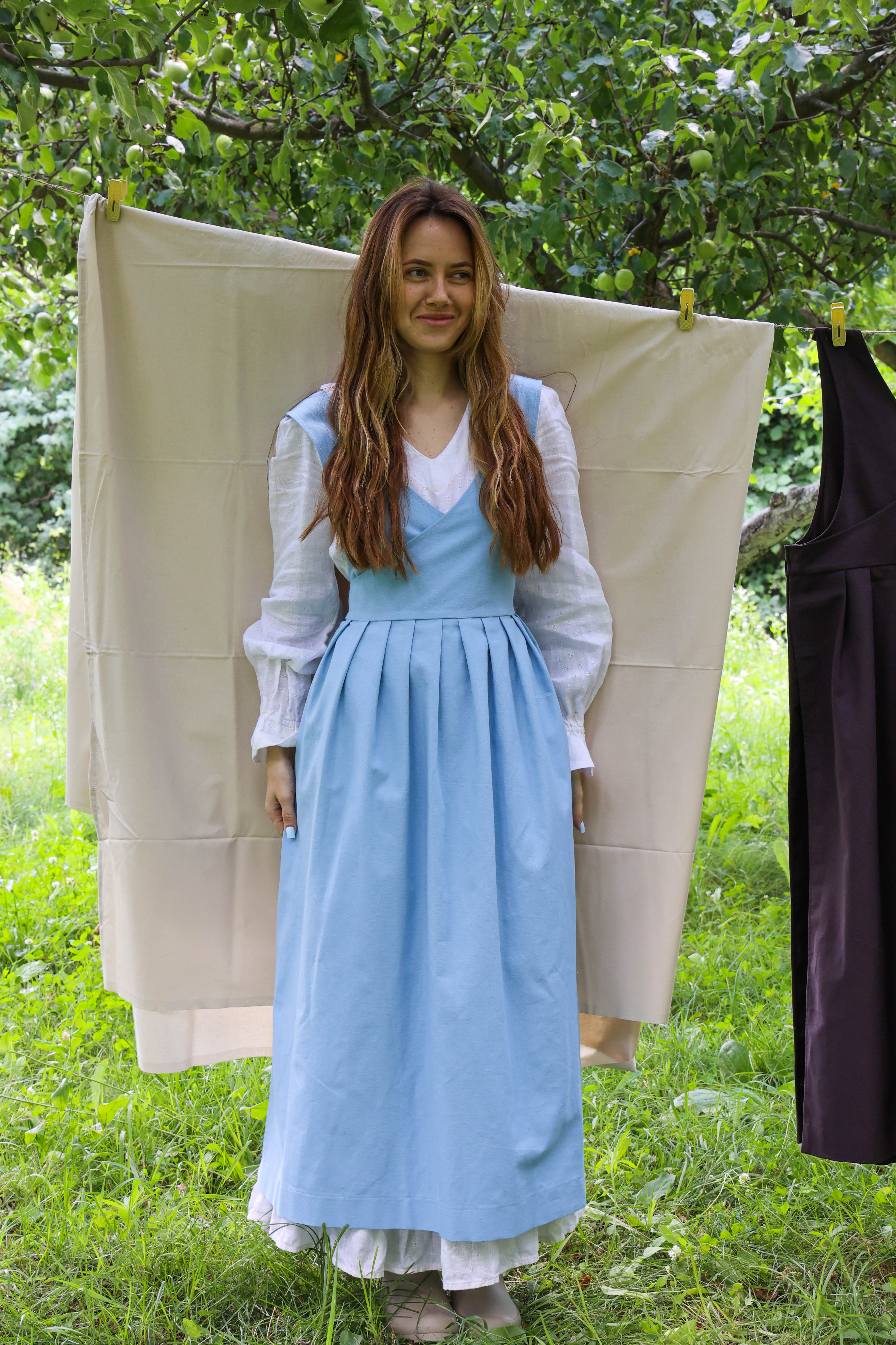 Sky Blue Fair Apron — Full-Skirt Cotton Pinafore