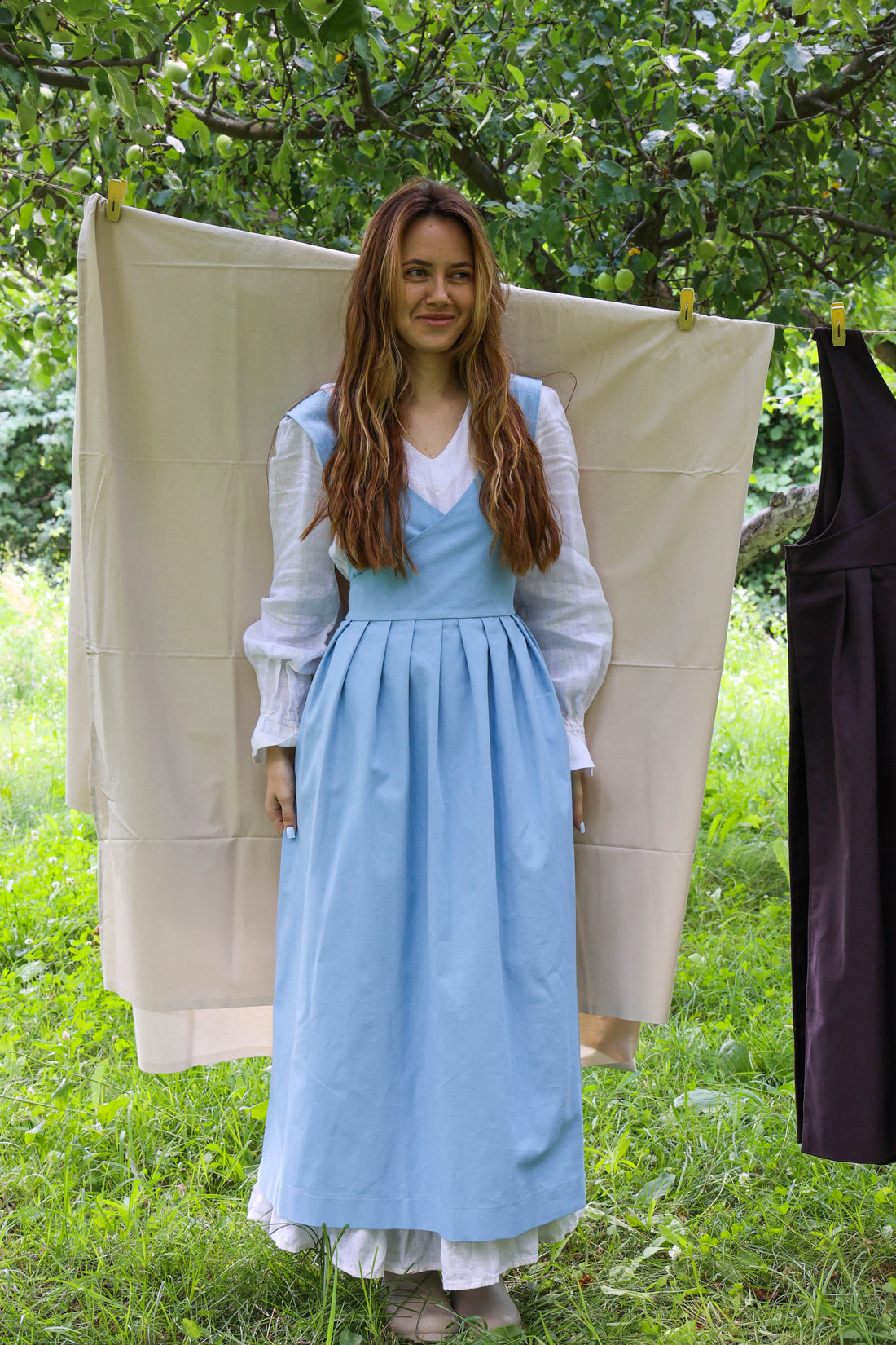 Sky Blue Fair Apron — Full-Skirt Cotton Pinafore