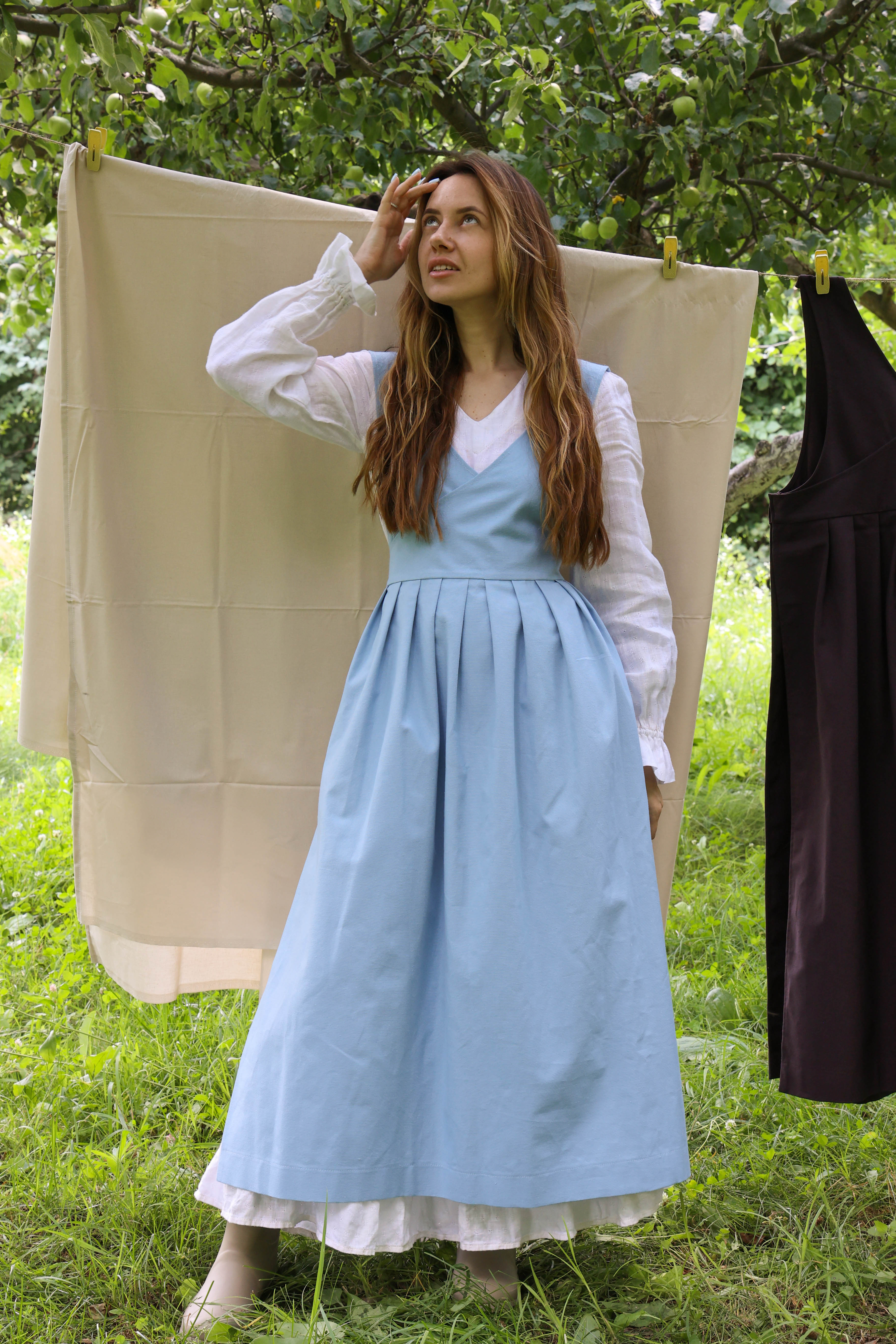 Sky Blue Fair Apron — Full-Skirt Cotton Pinafore