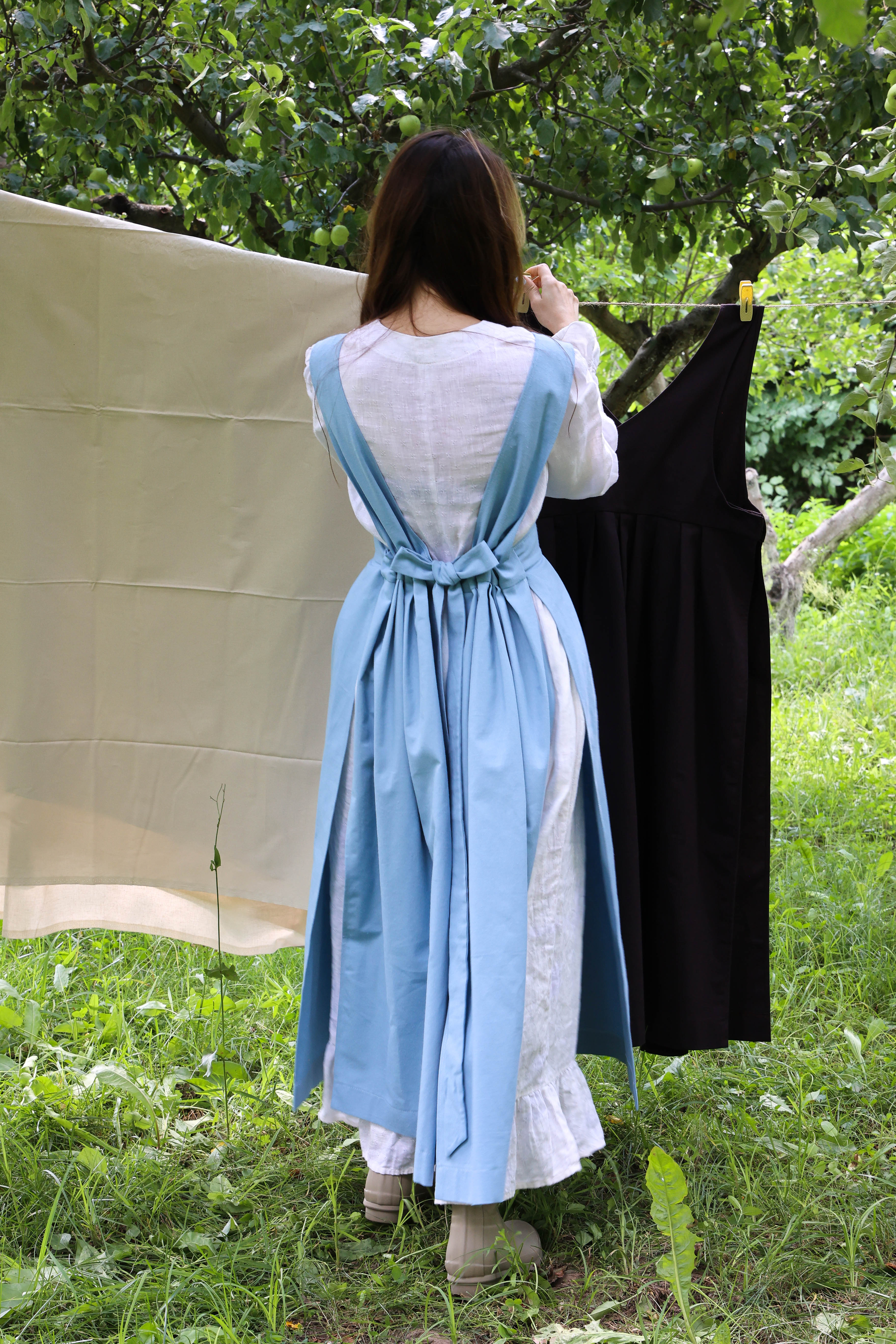Sky Blue Fair Apron — Full-Skirt Cotton Pinafore