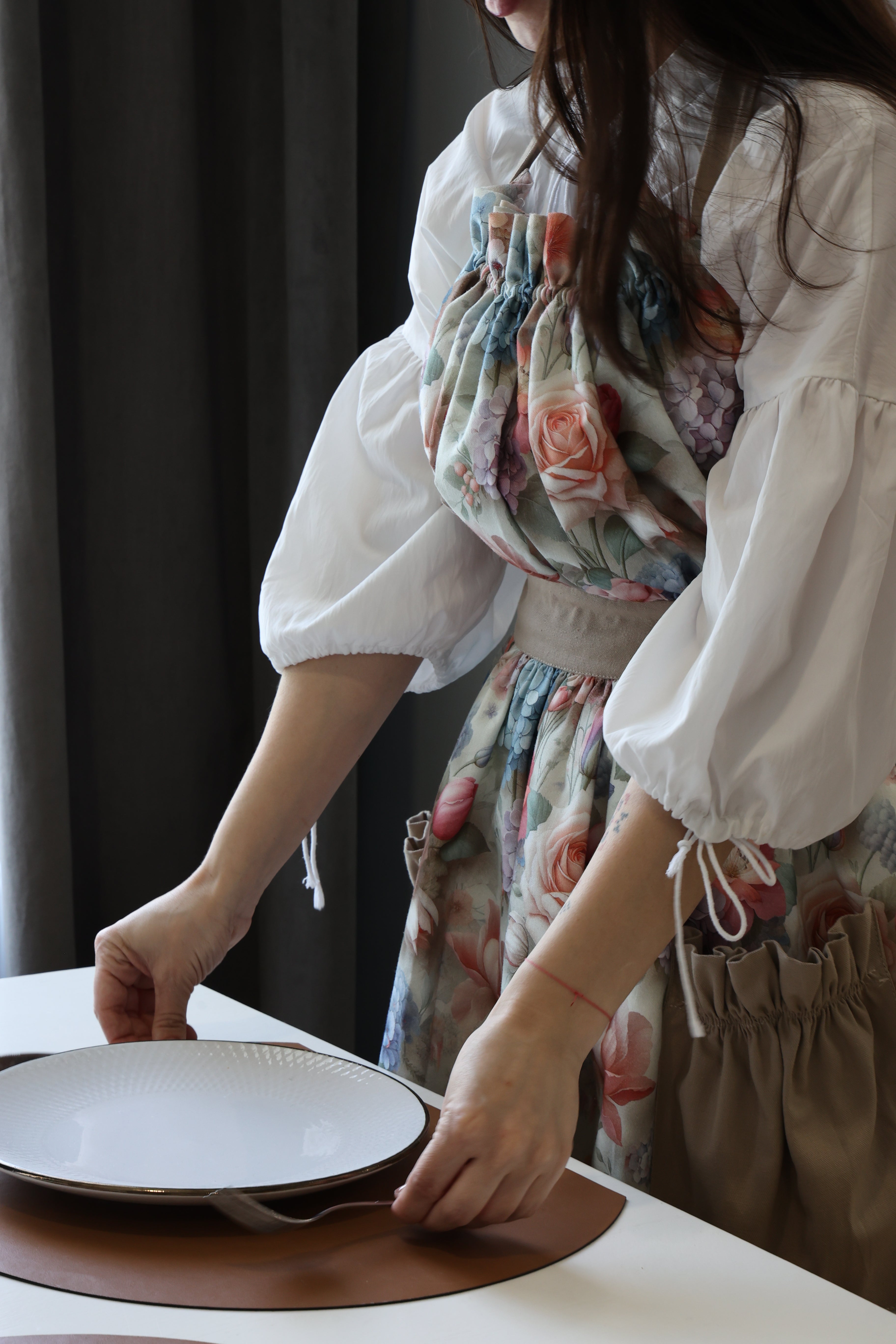 Hydrangea & Rose Kitchen Apron — Water-Repellent