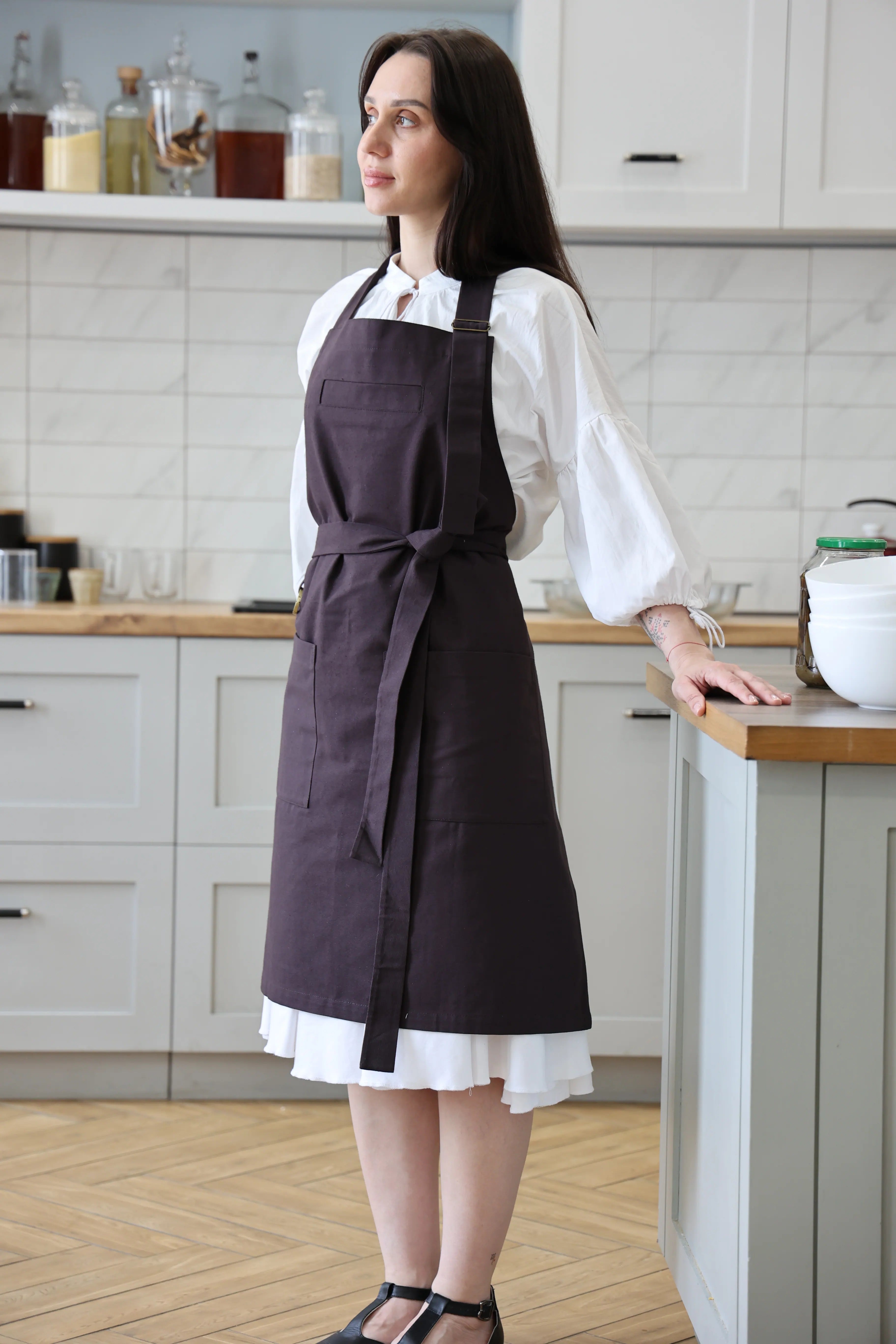Plum Adjustable Cotton Apron — One Size S to 2XL