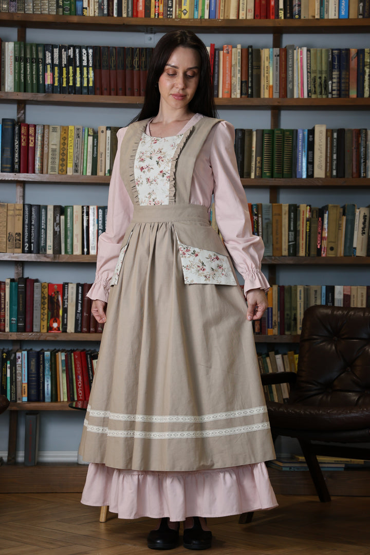 Vintage Pinafore Apron - Cotton Kitchen Dress with Floral Inserts