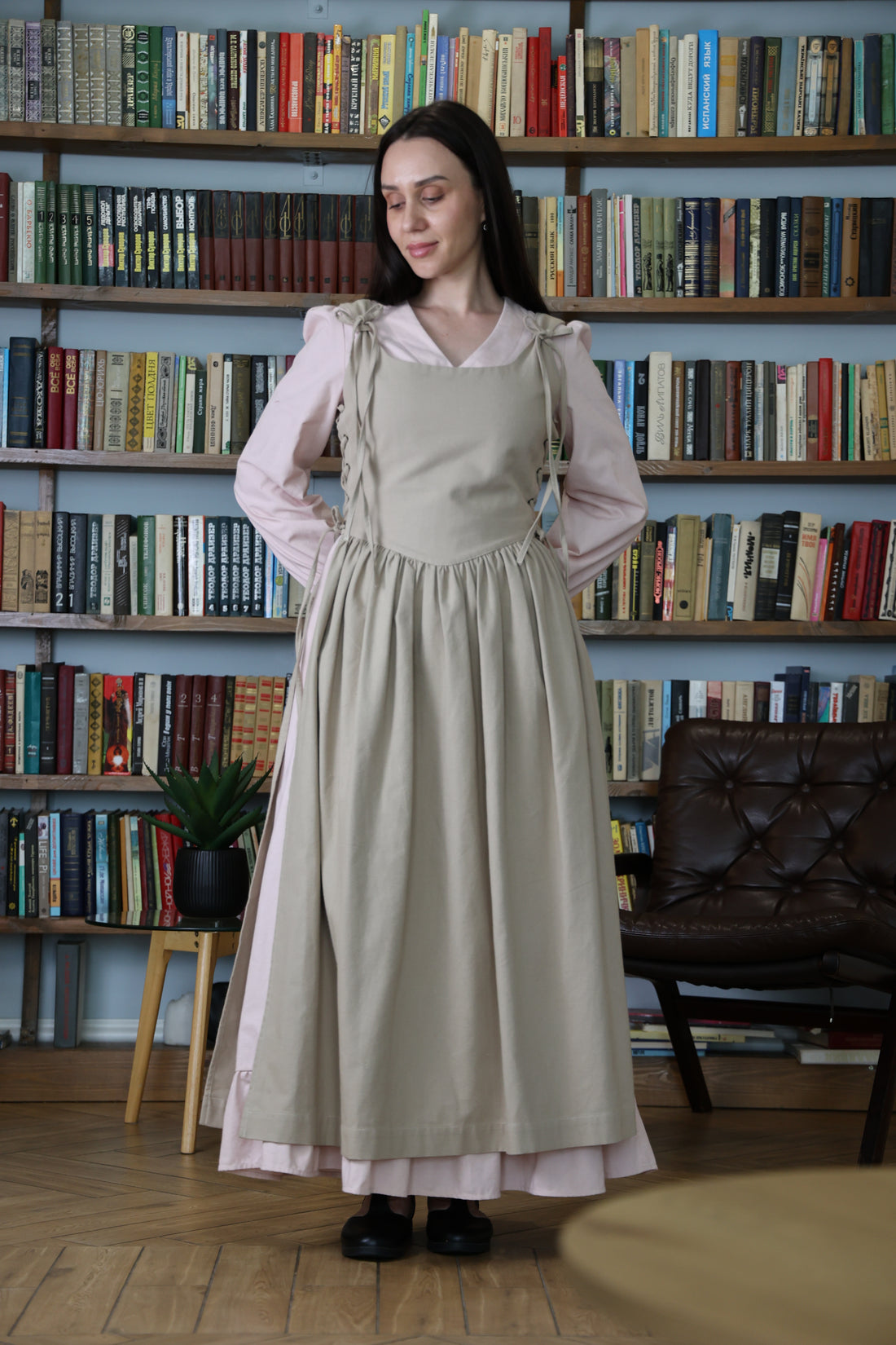 Taupe Beige Corset Pinafore Apron
