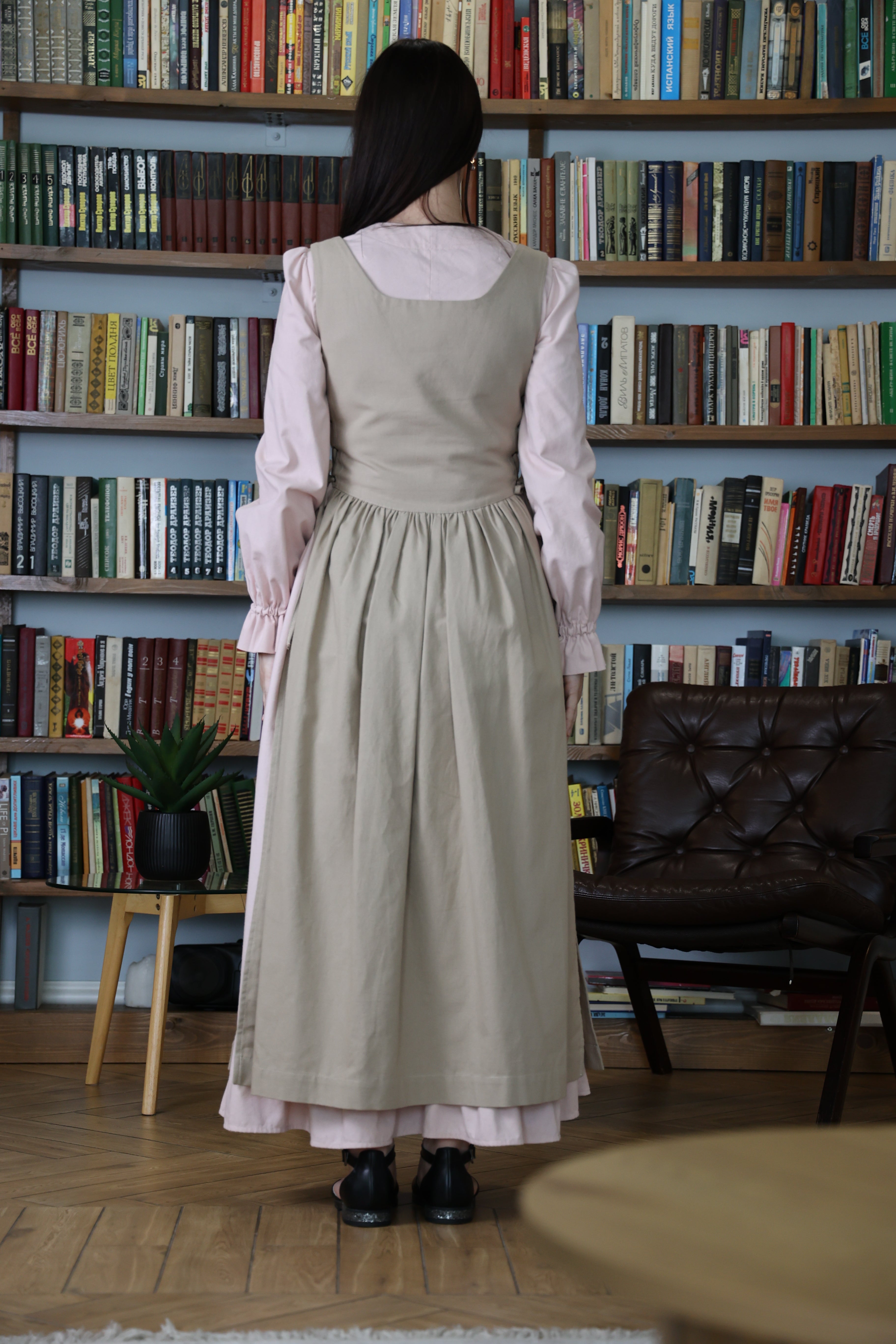 Taupe Beige Corset Pinafore Apron