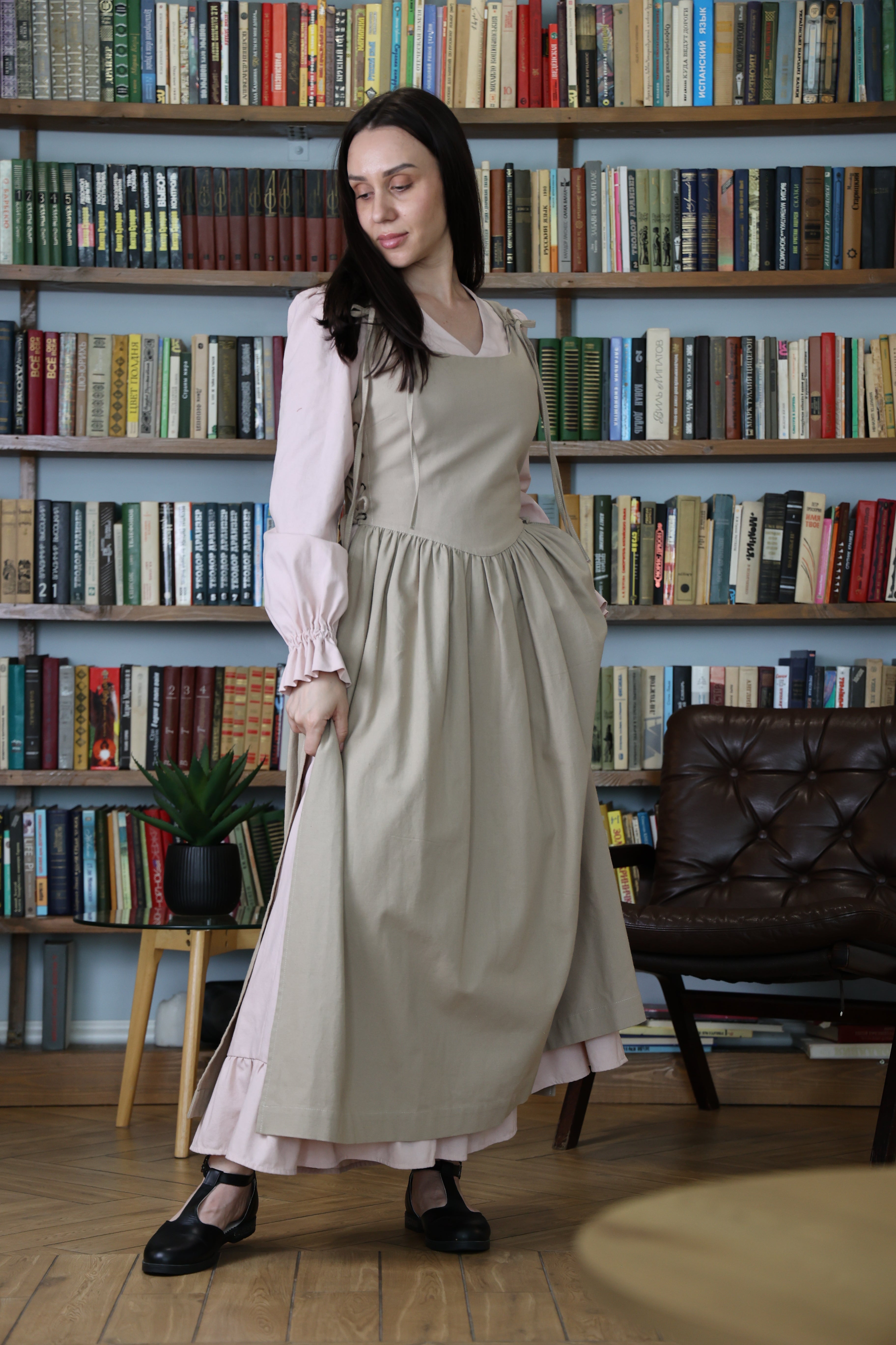 Taupe Beige Corset Pinafore Apron