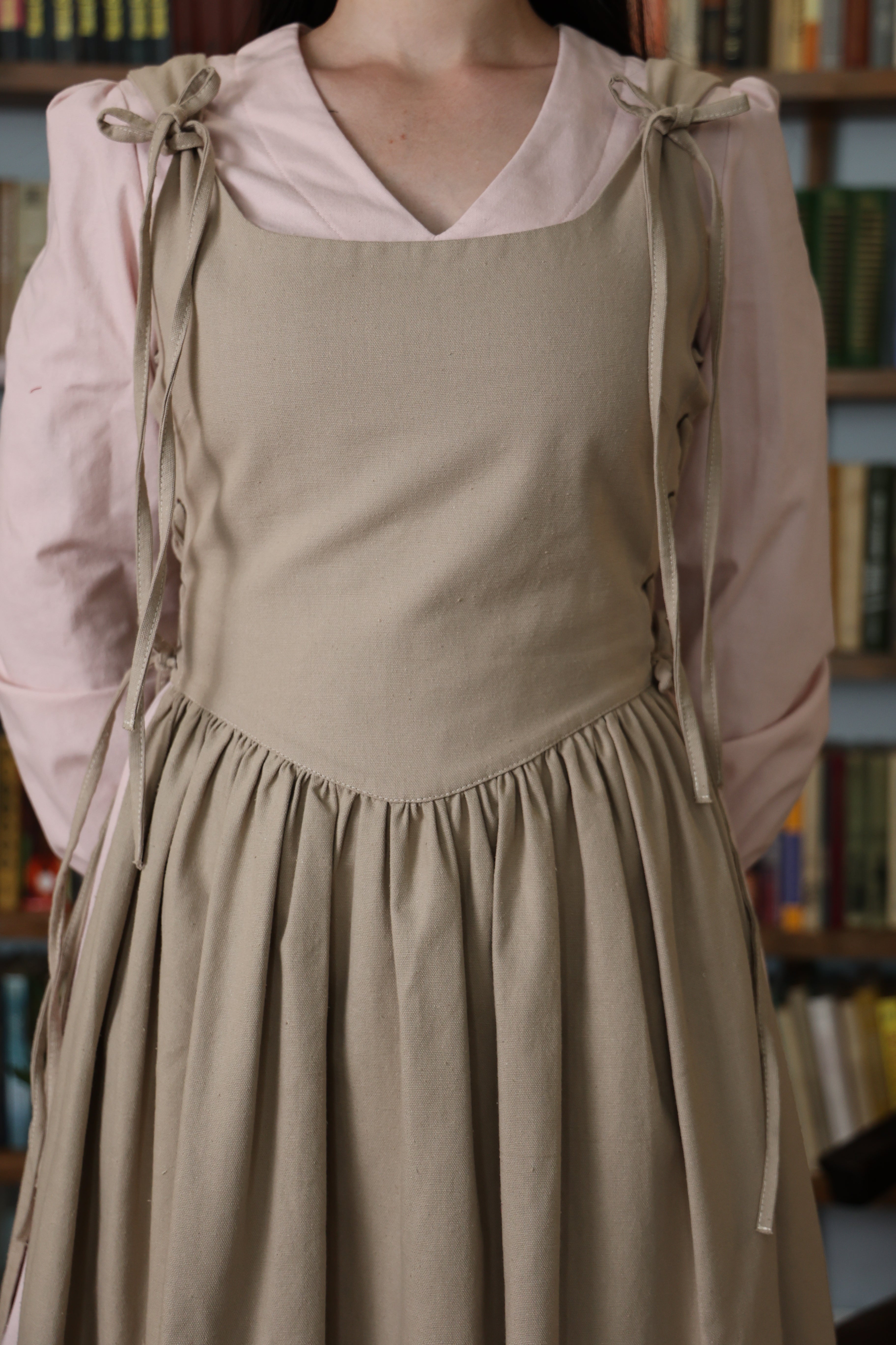 Taupe Beige Corset Pinafore Apron