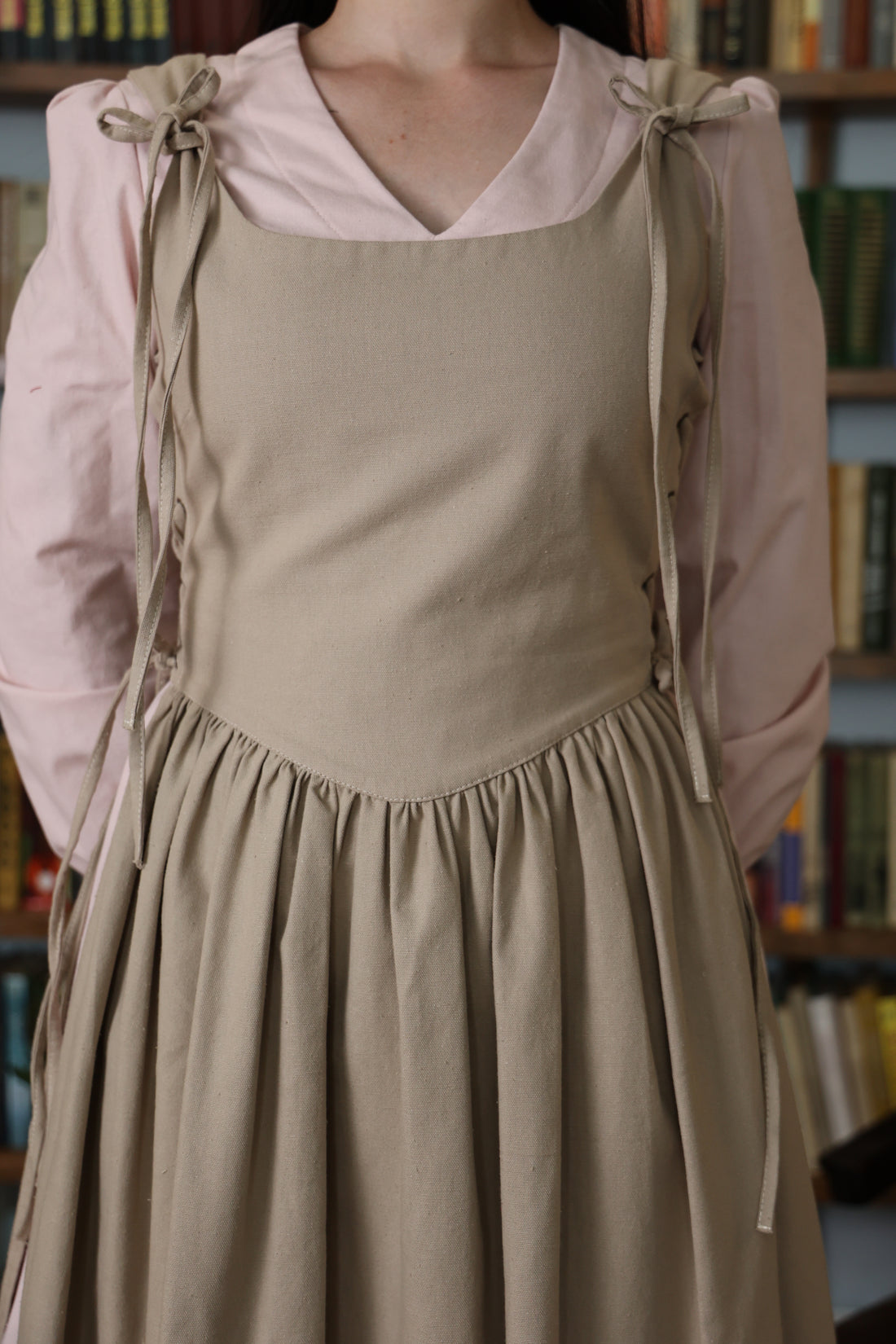 Taupe Beige Corset Pinafore Apron
