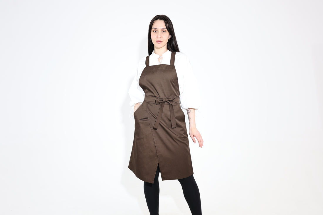 Hituka Pro Chef & Bartender Apron Light Brown — Water-Repellent Cross-Back Apron