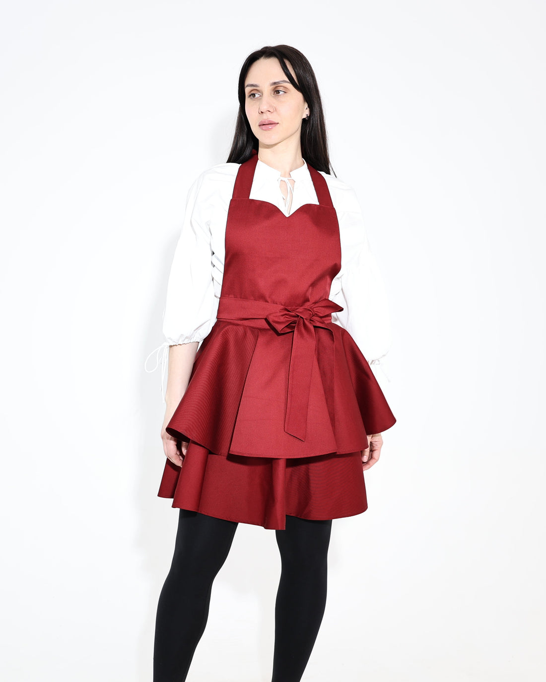 Daisy Ruffle Apron — Burgundy