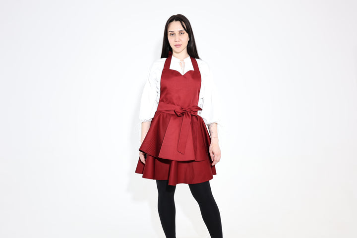 Daisy Ruffle Apron — Burgundy