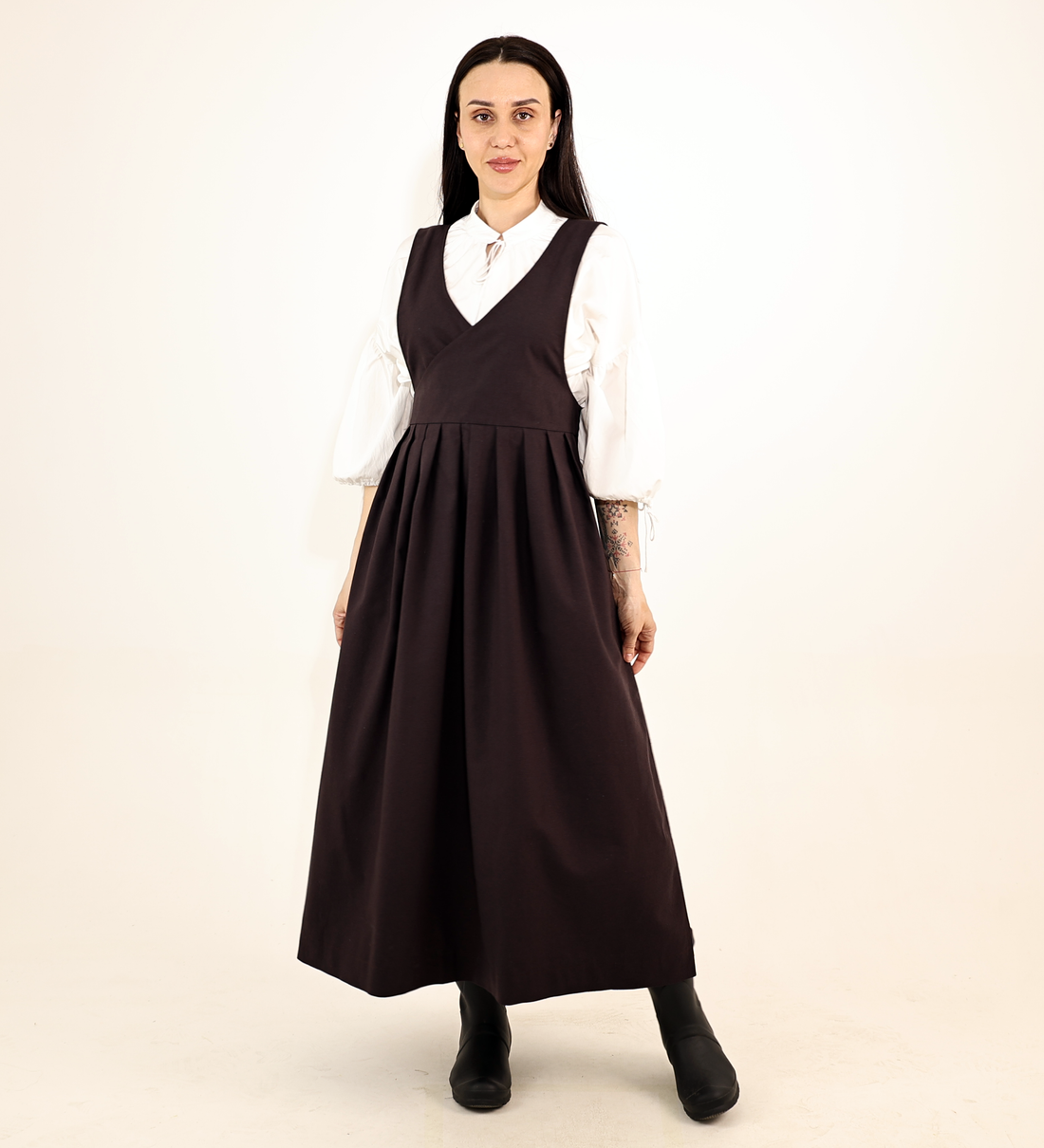 Espresso Brown Fair Apron — Full-Skirt Cotton Pinafore