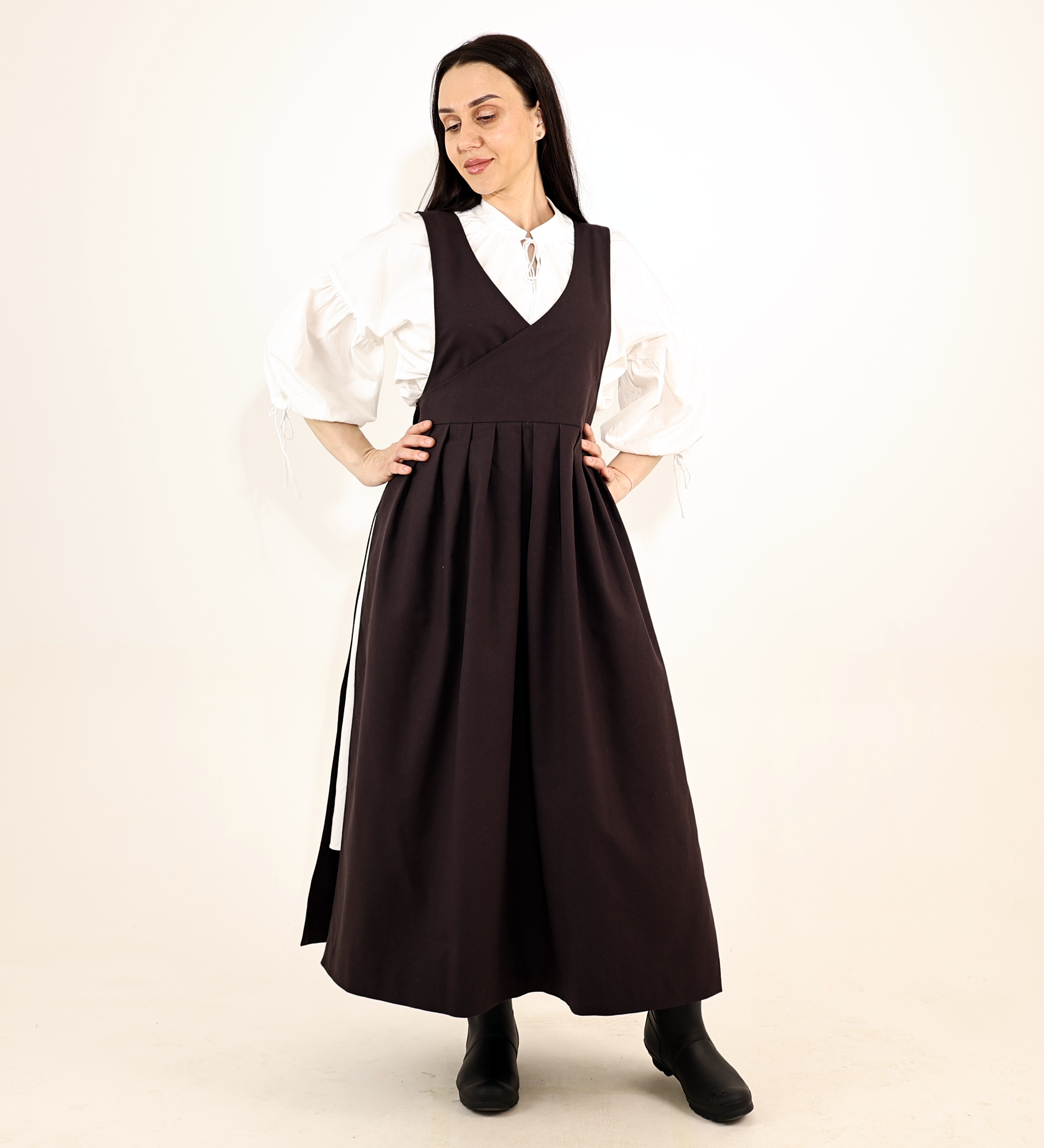 Espresso Brown Fair Apron — Full-Skirt Cotton Pinafore