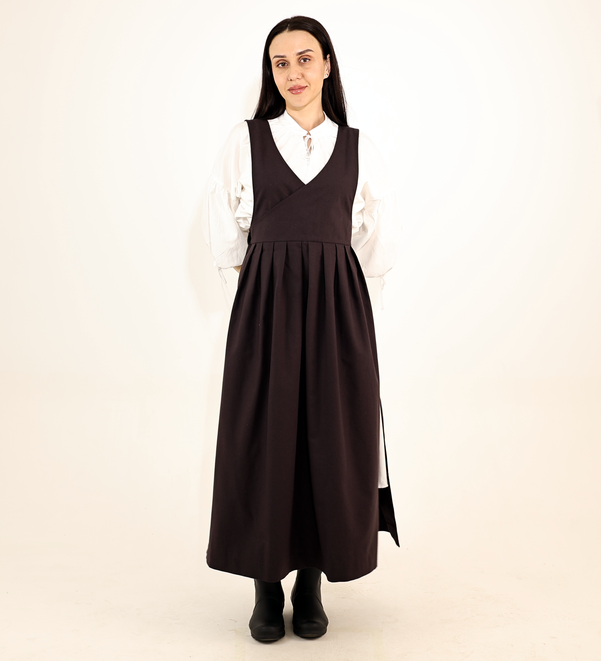Espresso Brown Fair Apron — Full-Skirt Cotton Pinafore