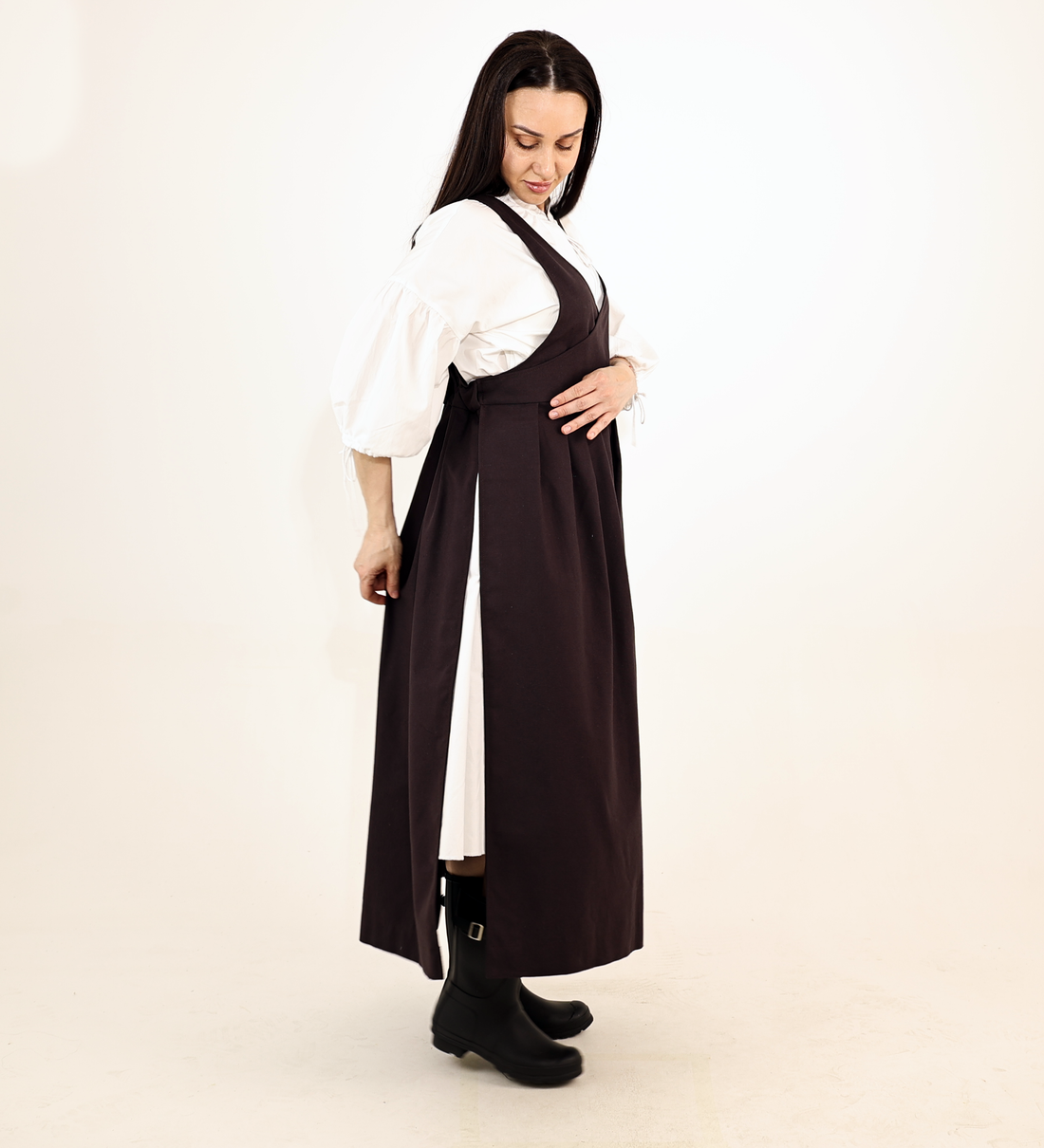 Espresso Brown Fair Apron — Full-Skirt Cotton Pinafore