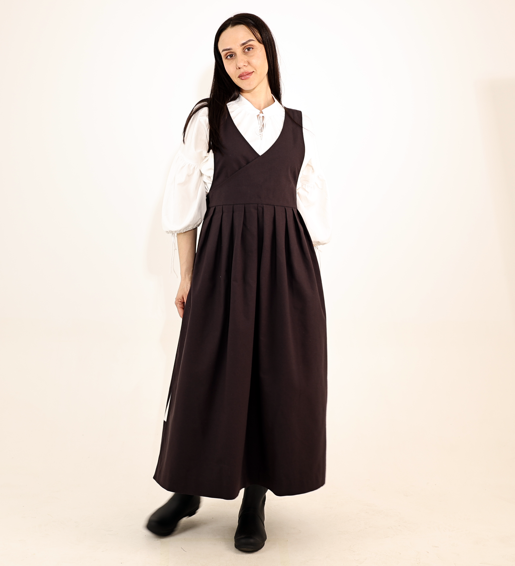 Espresso Brown Fair Apron — Full-Skirt Cotton Pinafore