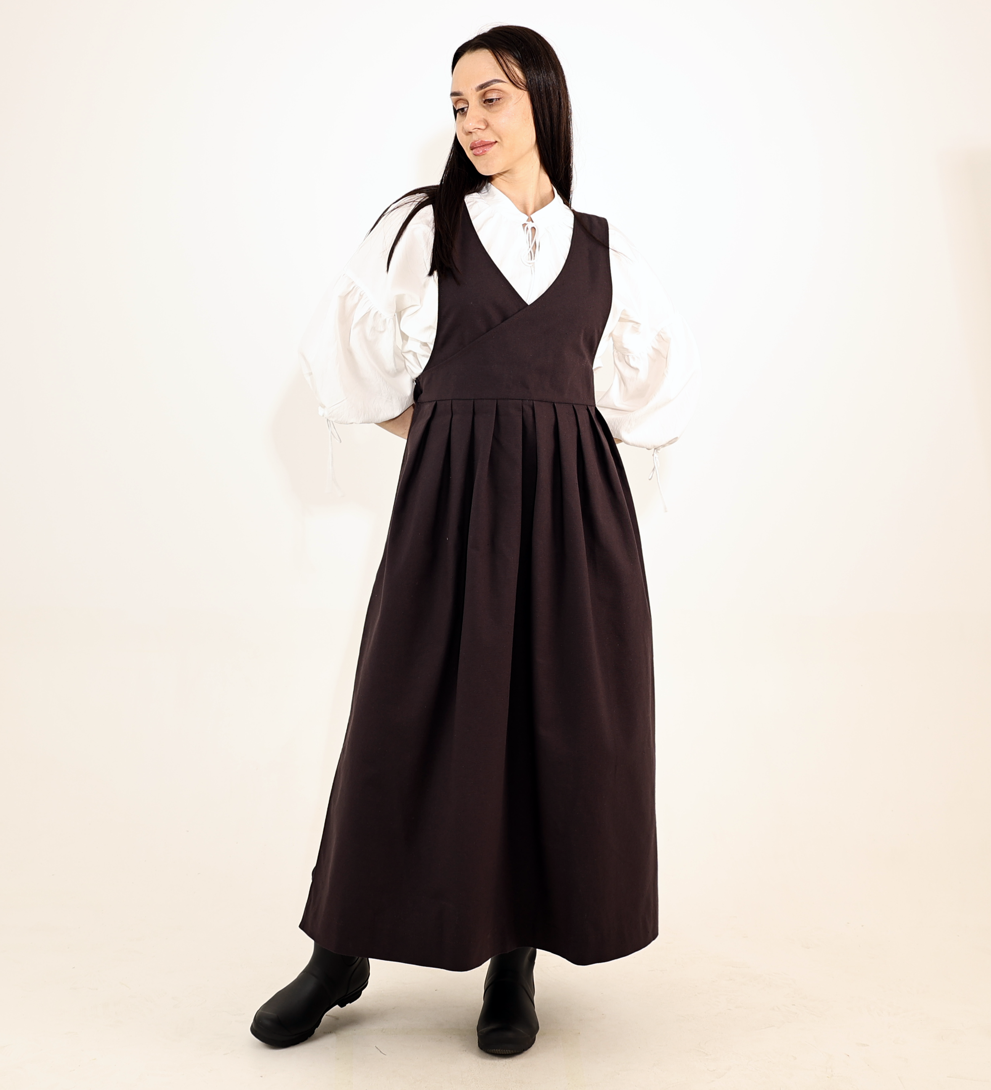 Espresso Brown Fair Apron — Full-Skirt Cotton Pinafore