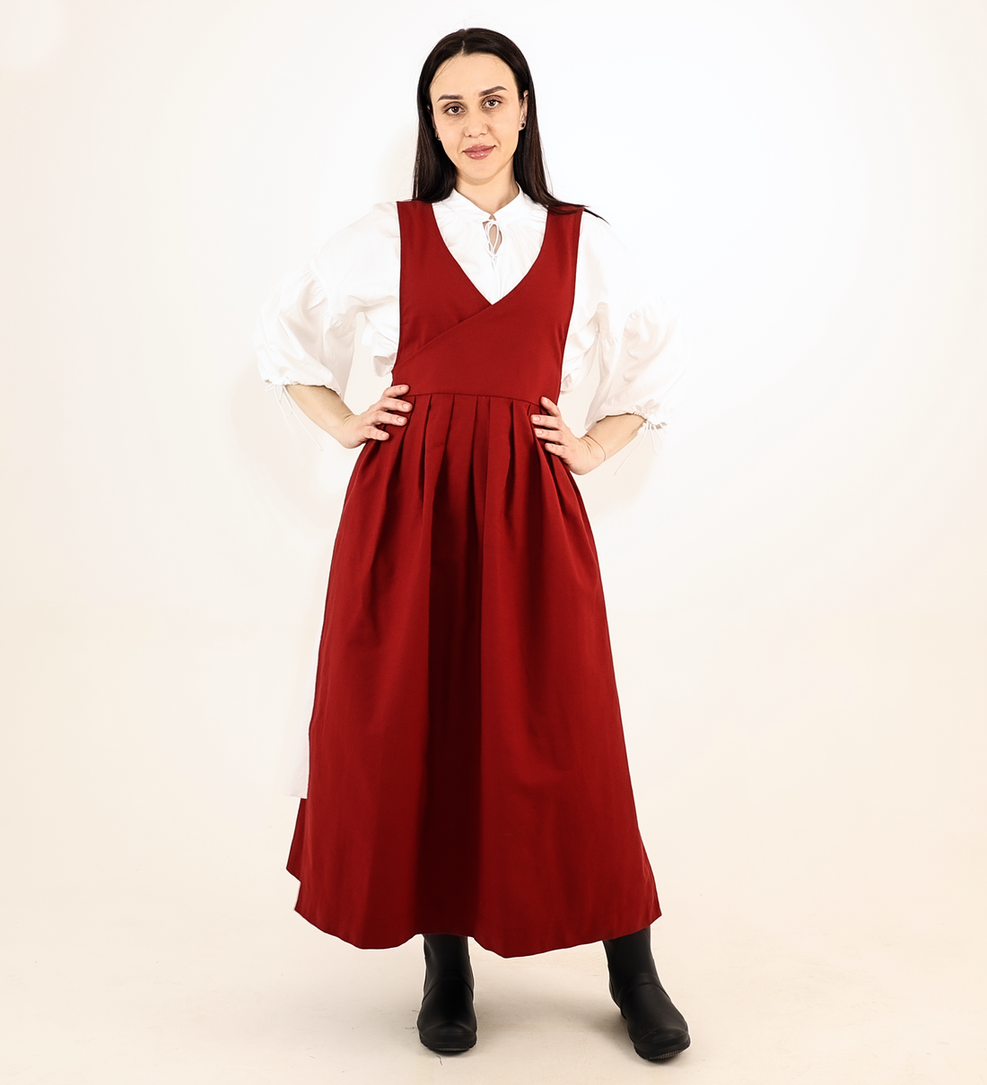Crimson Red Fair Apron — Full-Skirt Cotton Pinafore