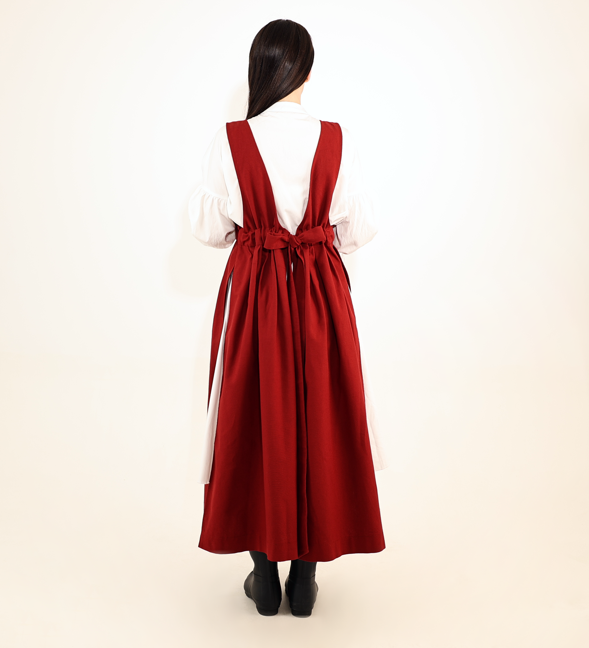 Crimson Red Fair Apron — Full-Skirt Cotton Pinafore