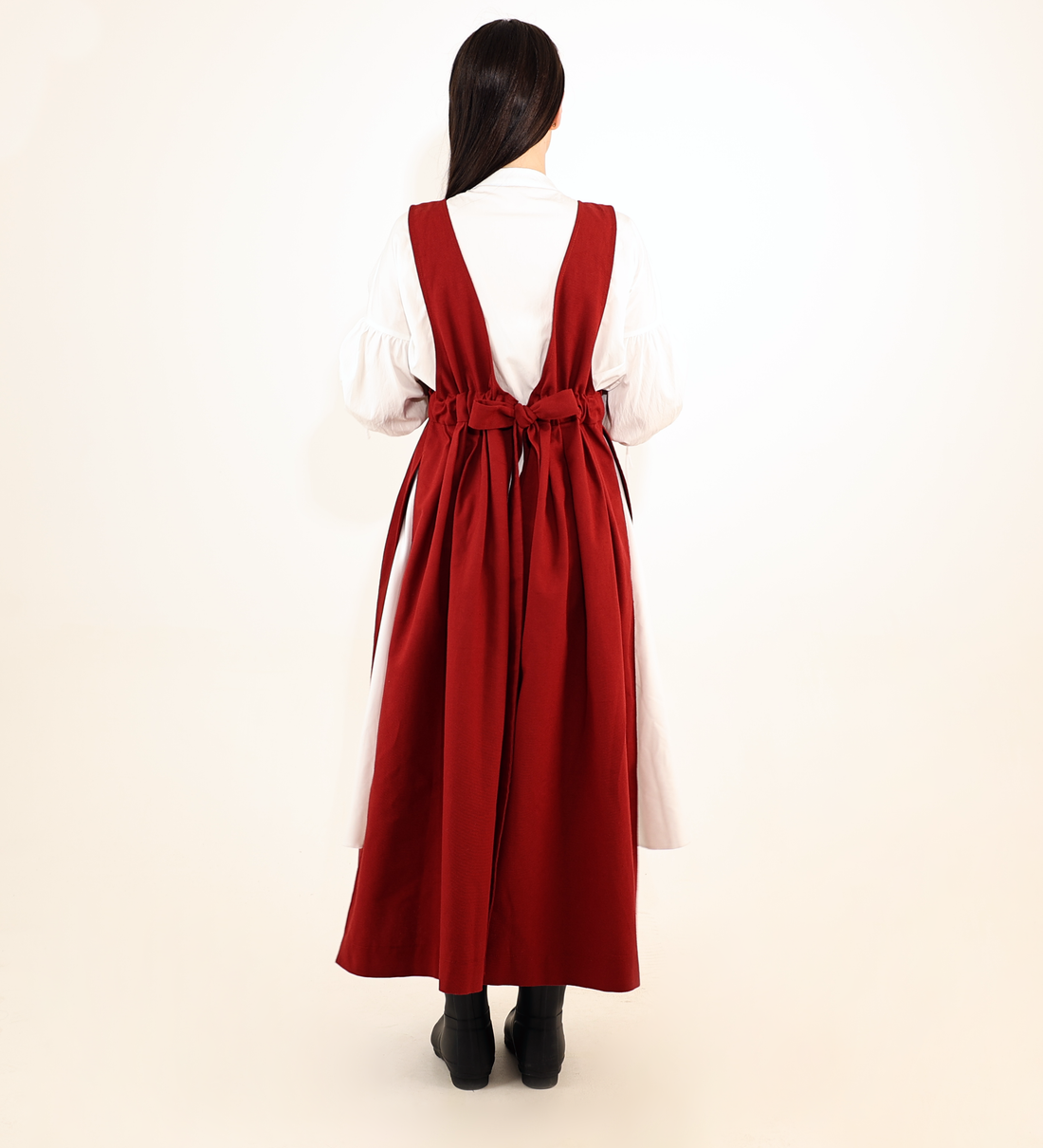 Crimson Red Fair Apron — Full-Skirt Cotton Pinafore