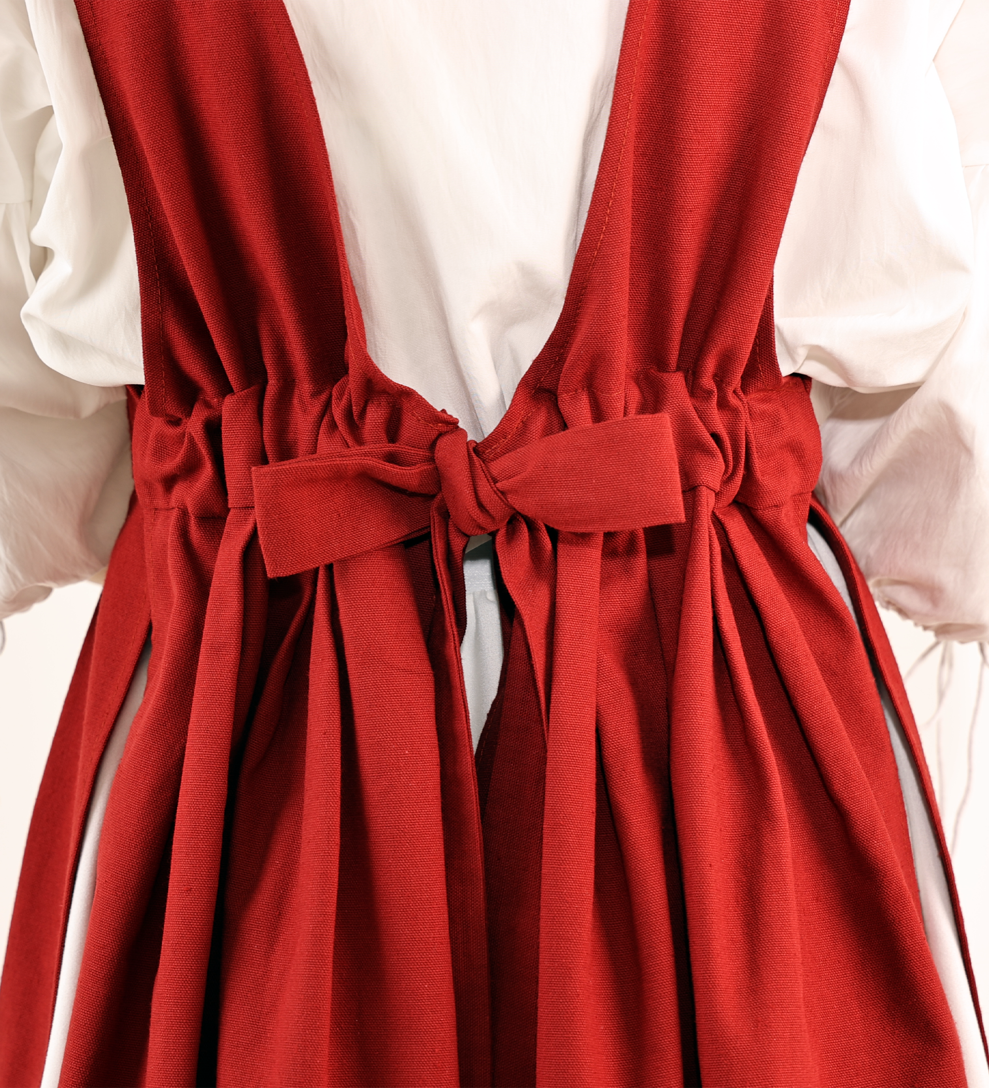 Crimson Red Fair Apron — Full-Skirt Cotton Pinafore