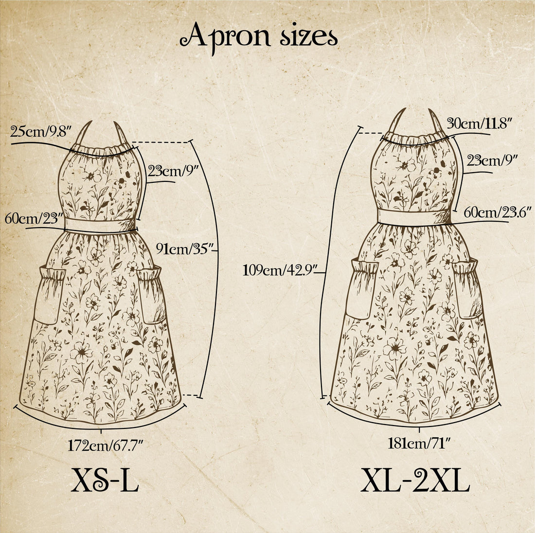 Vintage Cotton Apron XS–L – 40"  Classic Kitchen & Baking Style