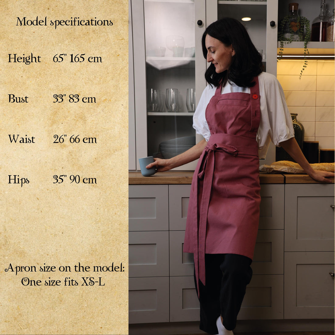 Citchen apron,Vintage style,with pockets,XS-M